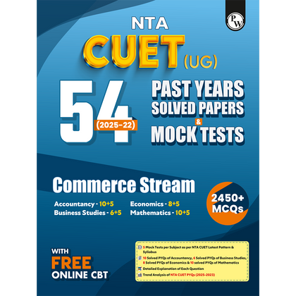 NTA CUET (UG) Commerce Stream 54 Past Years Solved Papers (2025-2022) & Mock Tests For Exam 2026 | 2450+ MCQs with Free Online CBT