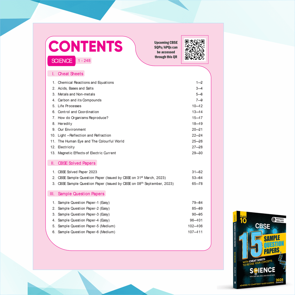 CBSE 15 Sample Question Papers Class 10 Science for 2025 Exam | Competency-Based Learning | PYQ 2024 with Topper's Explanations, CBSE SQP & CBSE Practice Questions