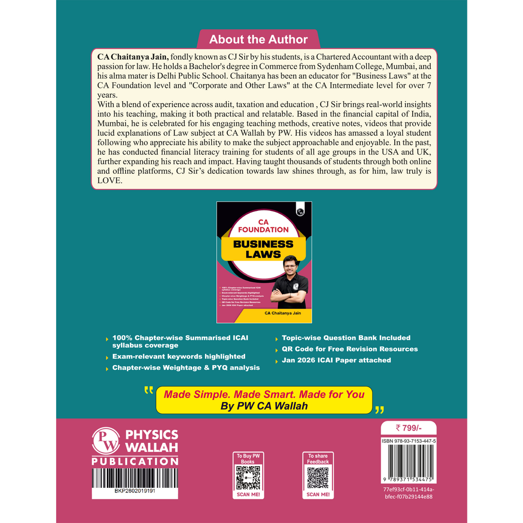 CA Foundation Business Laws By CA Chaitanya Jain Applicable For September 2026 l Jan 2026 ICAI Paper Attached |Chapterwise Weightage & PYQ Analysis