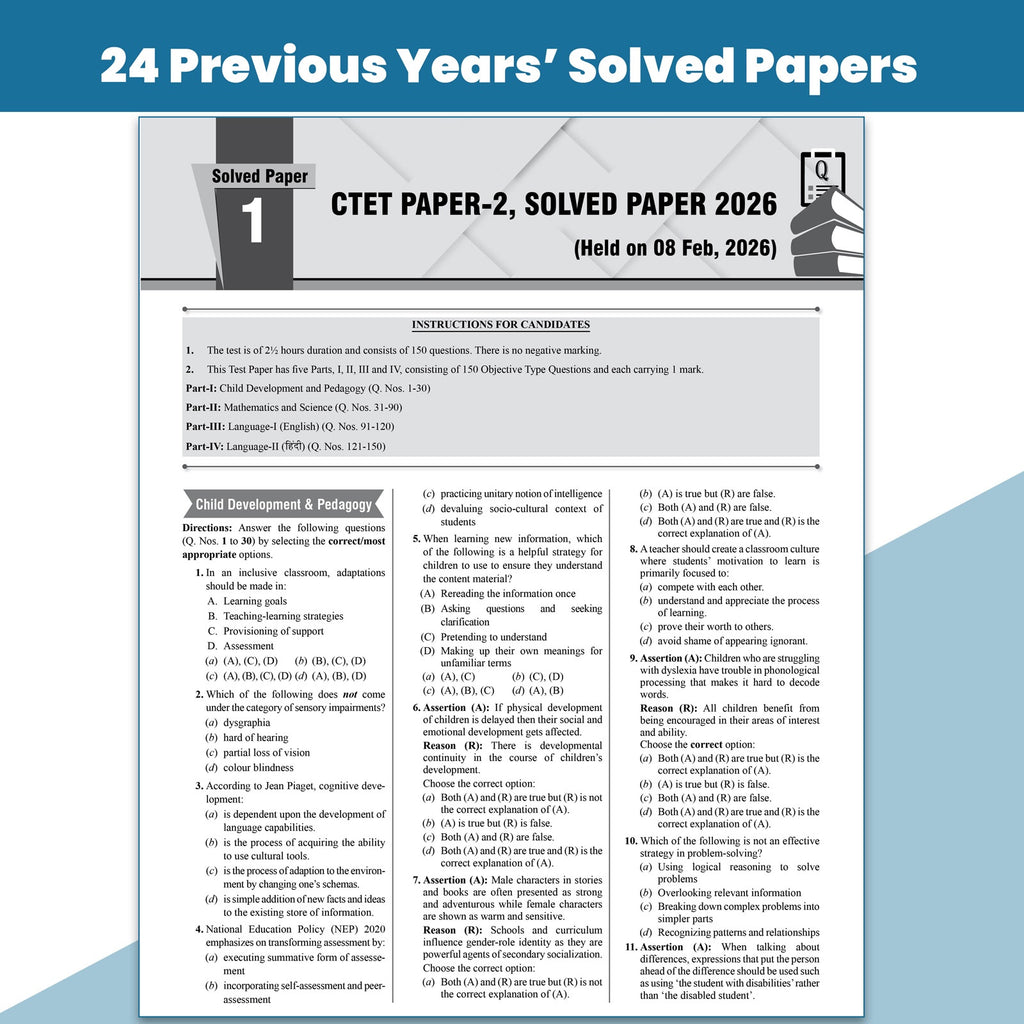 PW CTET Paper 2 Maths and Science PYQ Book | 24 Yearwise Previous Year Solved Papers PYQ (2026-2011) Class 6 - 8 For 2026 Exams | 5 Practice Sets and OMR Sheets | English Edition