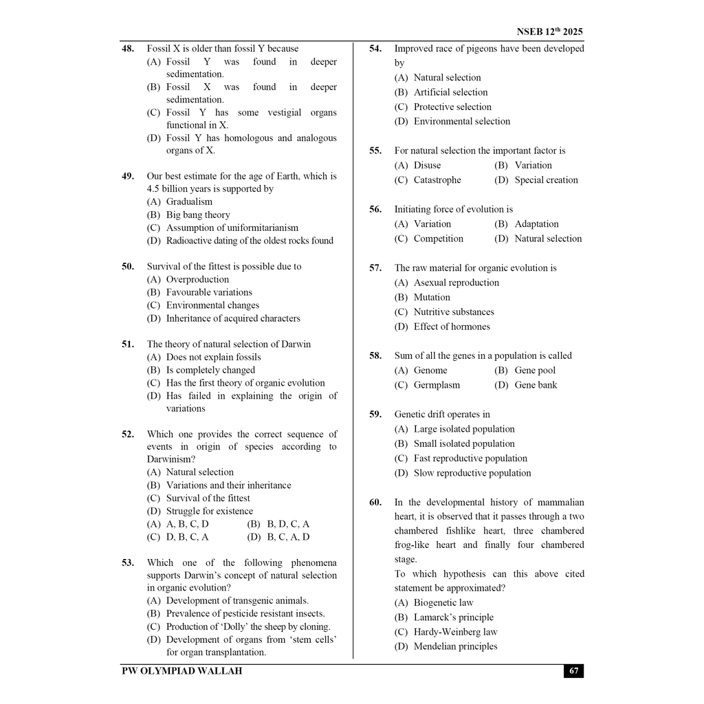 Olympiad Wallah NSEB Class 12 Advanced Biology (Part 1) For Biology Olympiad 2025 | Practice Questions, PYQ, Detailed Solutions | Ideal For INBO & IBO