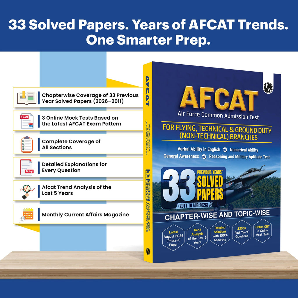 AFCAT 33 Previous Years’ Solved Papers (2011 to Aug 2026) For Exam 2027 | Chapterwise & Topicwise 3300 PYQs For Flying, Technical & Ground Duty (Non-Technical) Branches with 3 Online CBT Tests