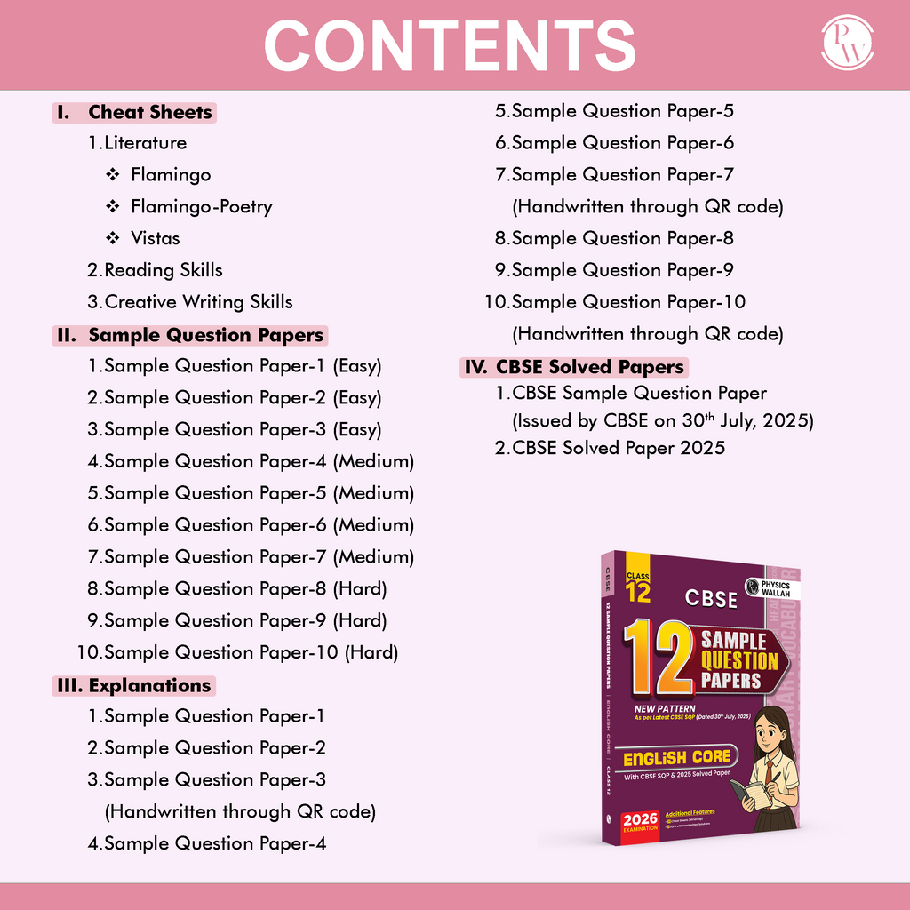 CBSE 12 Sample Question Papers Class 12 English Core For 2026 Board Exam (As Per Latest SQP Dated 30 July 2025) | 2025 Solved Paper, Mind Maps, Stepwise Marking