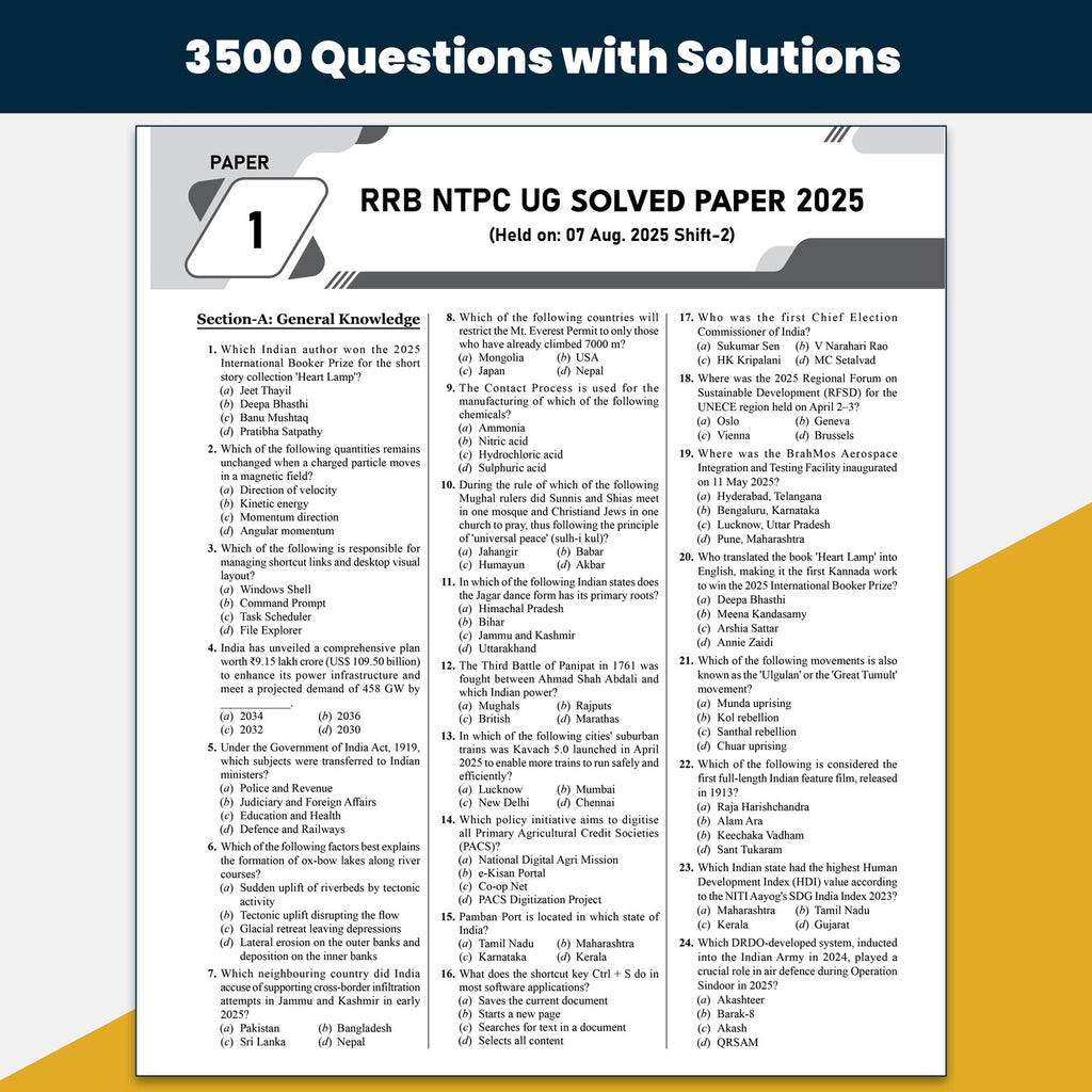 PW RRB NTPC PYQ Undergraduate 35 Previous Year Solved Papers CBT-1 2025-2026 (PYQ) | 3500+ Questions | 15 Online Mock Tests for Exam 2026-27 | English Medium