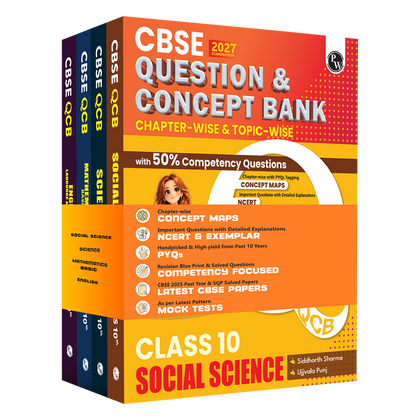 CBSE Question & Concept Bank (QCB) Class 10 Science, Maths (Basic), Social Science & English Combo Set of 4 Books Chapterwise & Topicwise Solved Questions For 2027 Exams