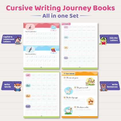 Cursive Writing Journey Books For Kids (Set of 4 Books) | Improve Small & Capital A to Z, Joining Letters, Words, & Sentences | Easy Beginner to Confident Level Fluent Handwriting Practice Books