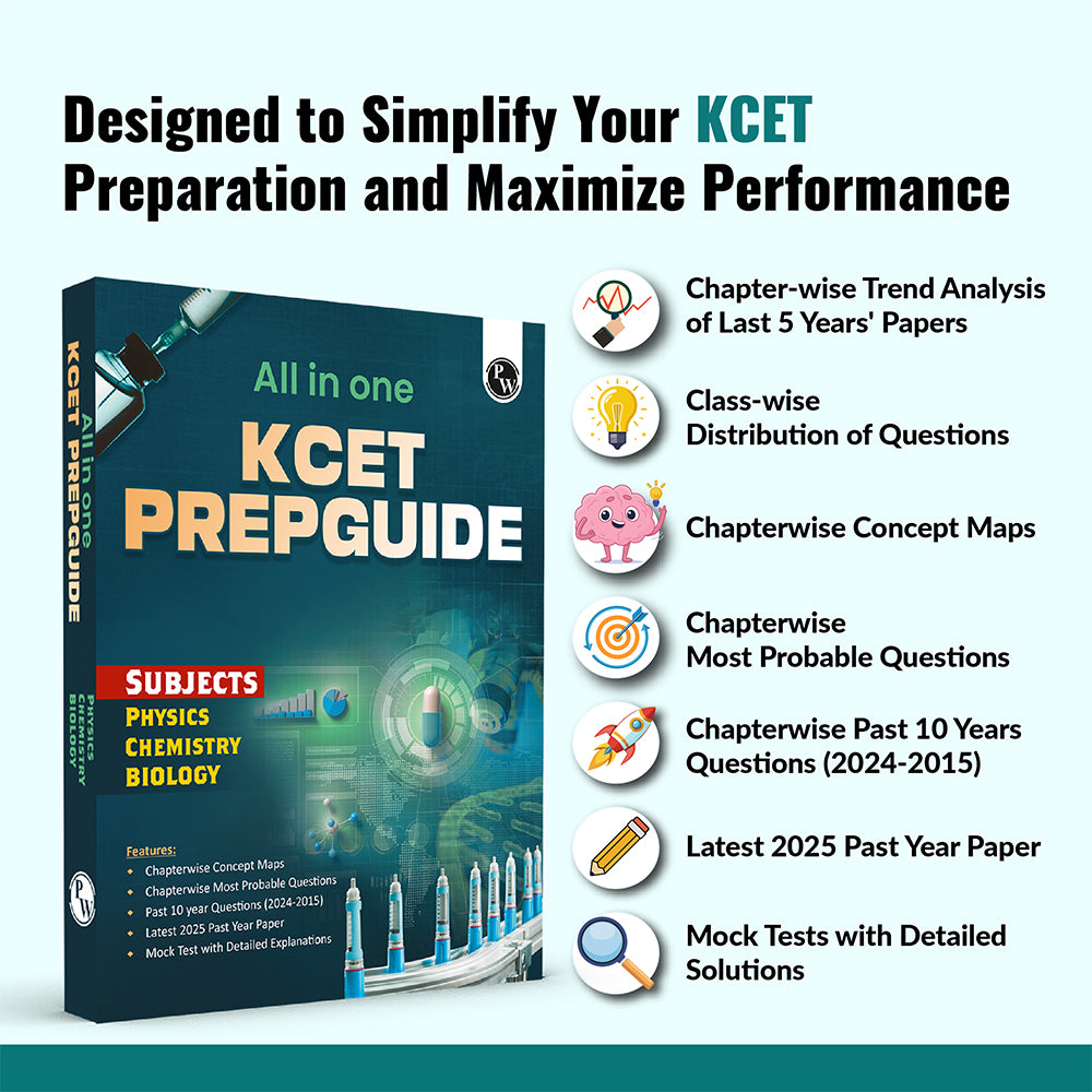 PW All in One KCET Prepguide For Engineering Exam 2026 | Physics, Chemistry, Biology | Chapterwise Concept Maps, Most Probable Questions, Past 10 Year PYQs, Mock Tests