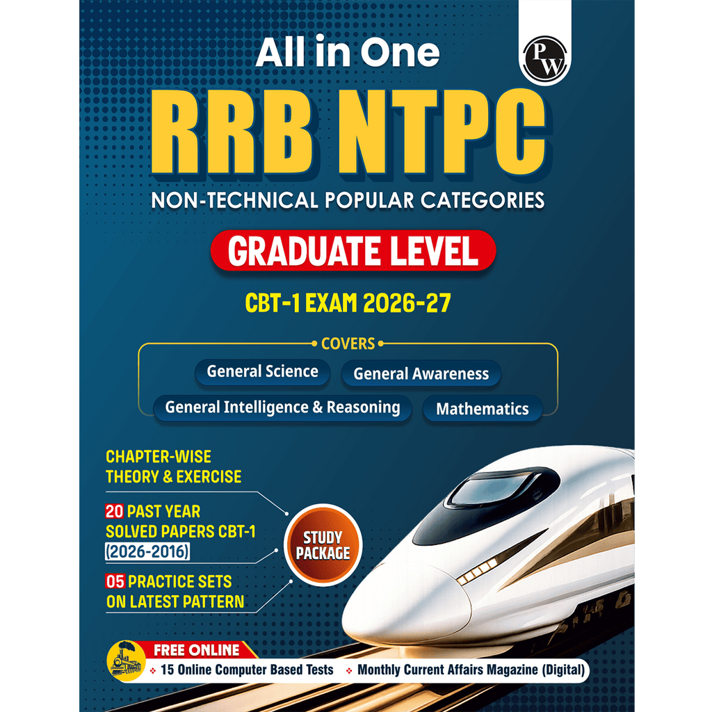 PW All in One RRB NTPC Book Graduate Level CBT 1 for 2026-27 Exam | 20 Solved PYQs | Chapterwise Theory, Short Tricks and Exercises | 10 Practice Sets | English Edition