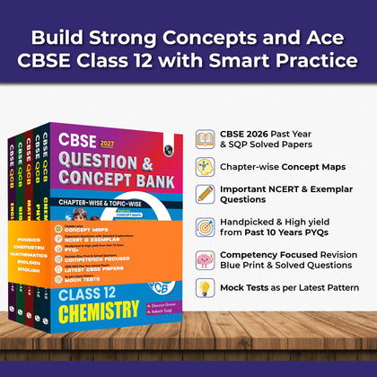 CBSE Question & Concept Bank (QCB) Class 12 Physics, Chemistry, Mathematics, Biology, English COMBO Set of 5 Books Chapterwise & Topicwise Solved Questions For 2027 Exams
