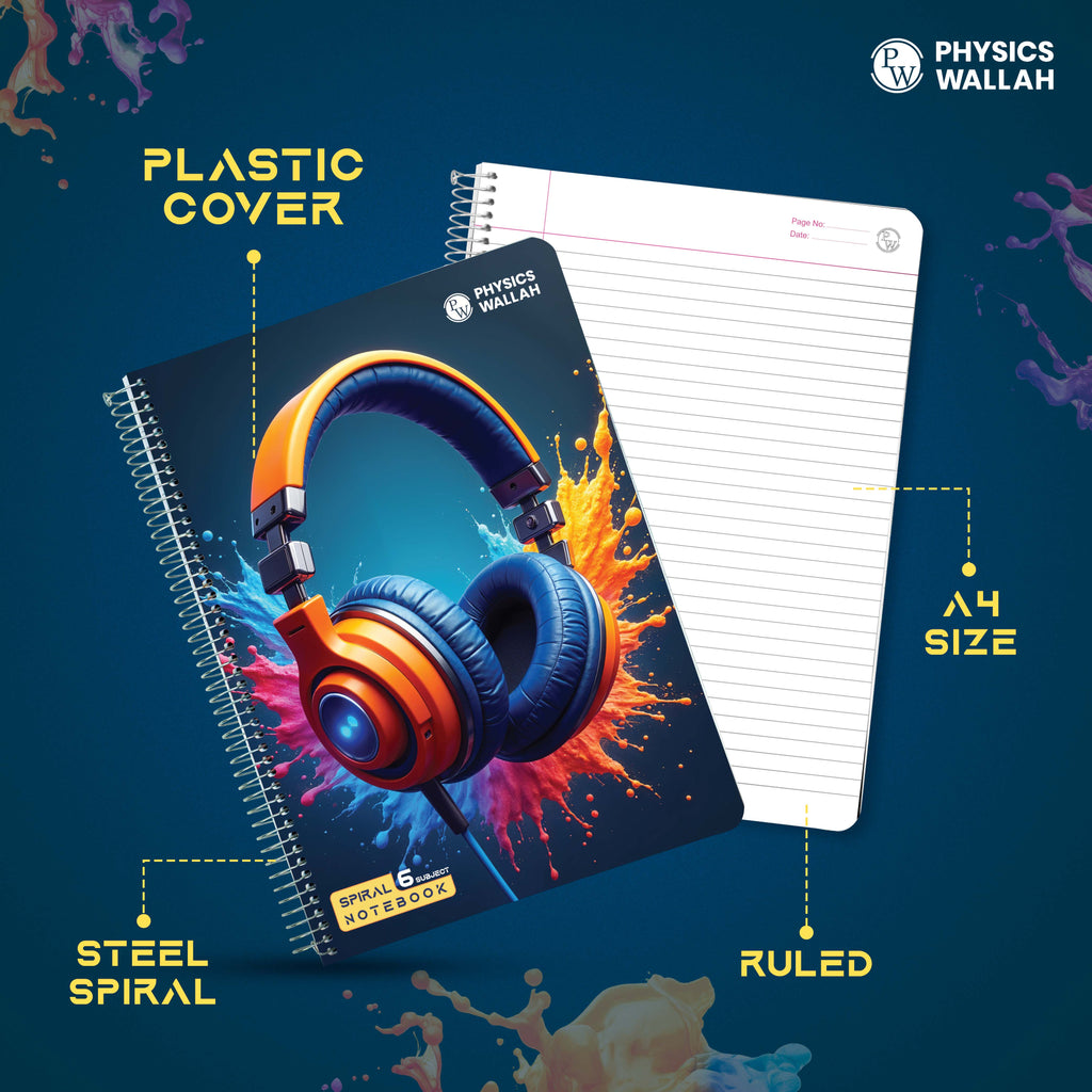 Physics Wallah 400 Pages Notebook | 6 Subject | A4 Ruled | Spiral Binding | Strong Plastic Cover | Ideal for School, College & Exam Preparation