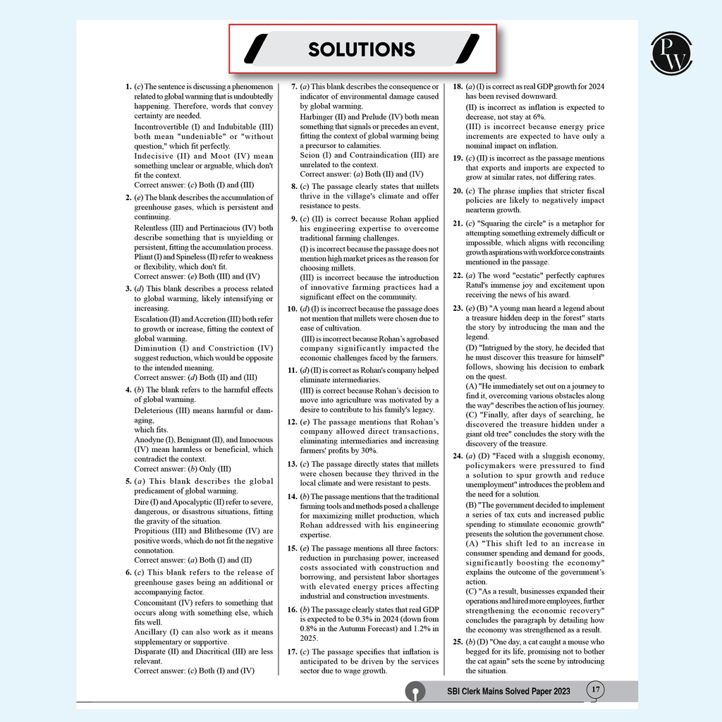 20 SBI Clerk Prelims & Mains Previous Year Solved Papers For 2024-25 Exam