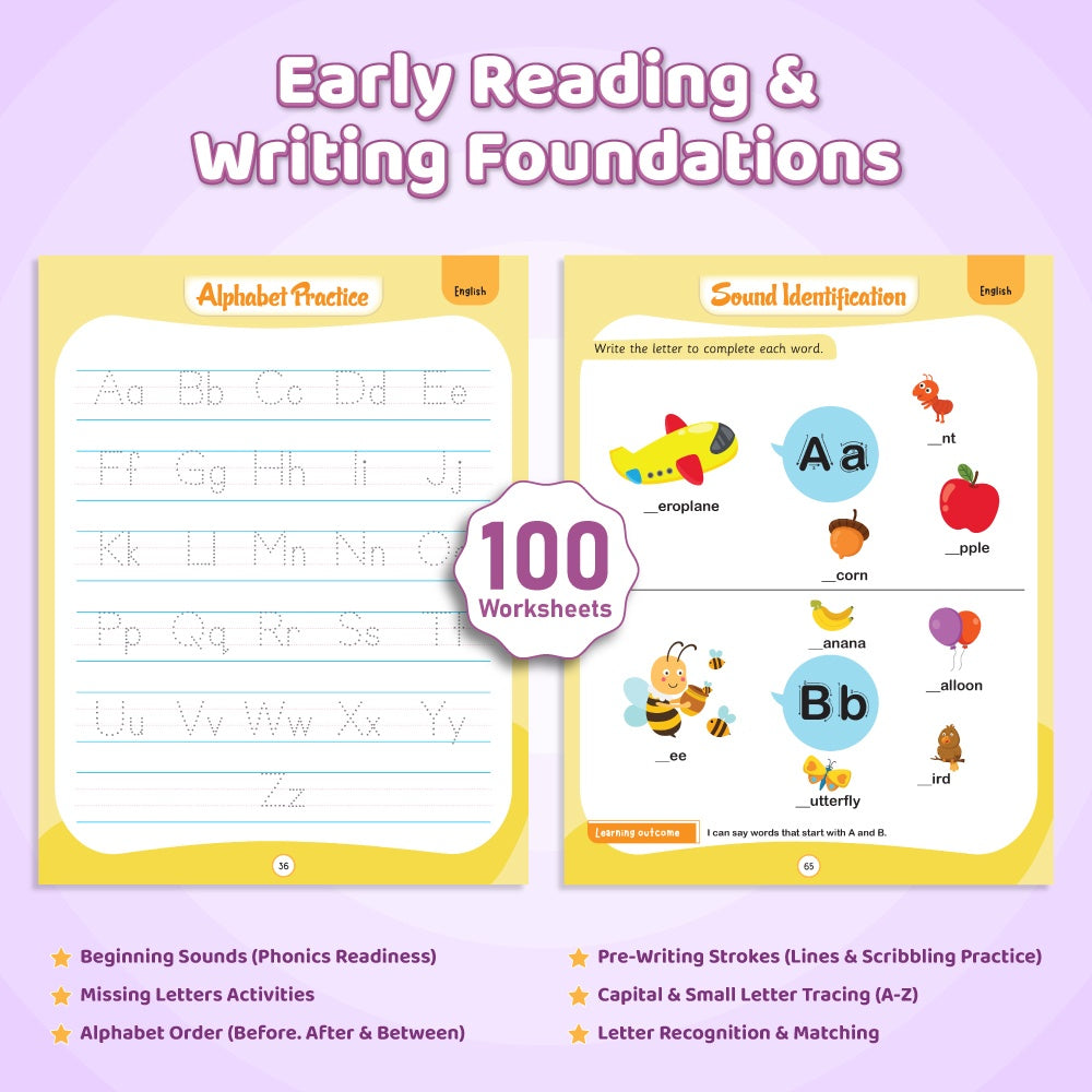 365 Nursery Worksheets for Kids (Set of 4 Books) | Science, Maths, English, EVS | Early Learning Montessori Activity Skill Worksheets, Tracing Practice, Capital & Small A-Z, Numbers, Plants, Animals