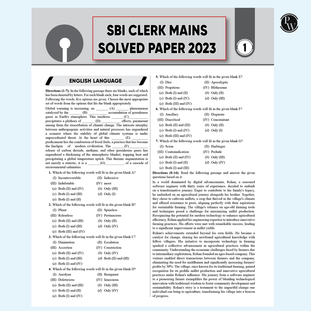 20 SBI Clerk Prelims & Mains Previous Year Solved Papers For 2024-25 Exam