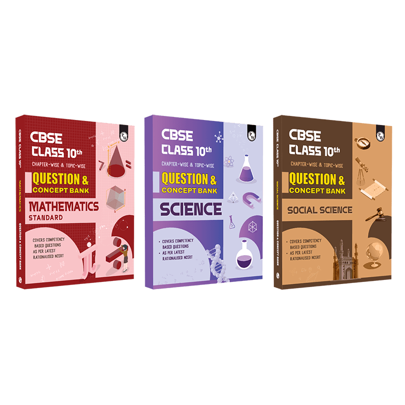 CBSE Class 10th Mathematics + Science and Social Science Set of 3 Books Question & Concept Bank Chapterwise & Topicwise Exam 2023 - 2024 | Previous Year Paper Covered