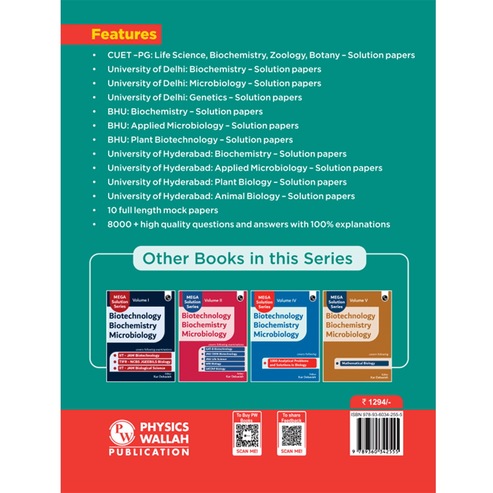 Mega Solution Series Biotechnology Biochemistry Microbiology Volume 3 by Debasish Kar For CUET-PG 2024-2025 Exams