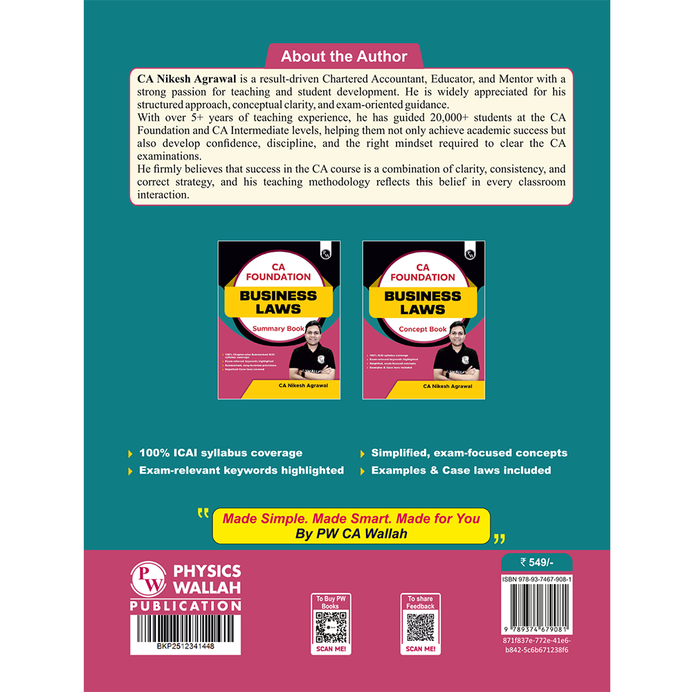 CA Foundation Business Laws Concept Book By CA Nikesh Agrawal For May 2026 Exam | Concise Chapter-wise summaries | Exam Relevant Keywords Highlighted | Important Case laws