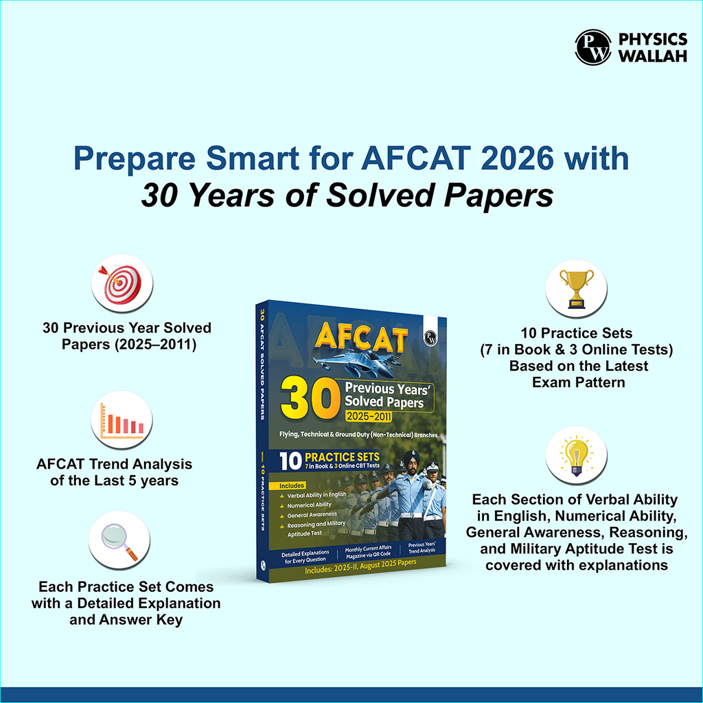30 AFCAT Previous Years' Solved Papers (2025 - 2011) with August 2025 Paper For Flying, Technical & Ground Duty (Non-Technical) Branches 2026 Exam | PYQs | 10 Practice Sets