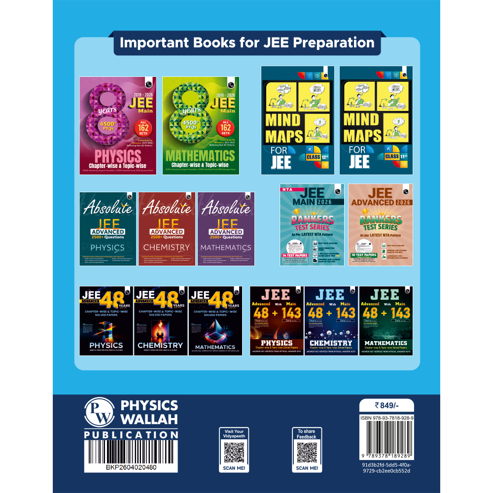 PW JEE Main 8 Years (2019 - 2026) PYQs Chemistry Chapterwise and Topicwise | All 162 Sets Previous Years Solved Papers For JEE Main 2027 Exams | Concentrate on Relevance