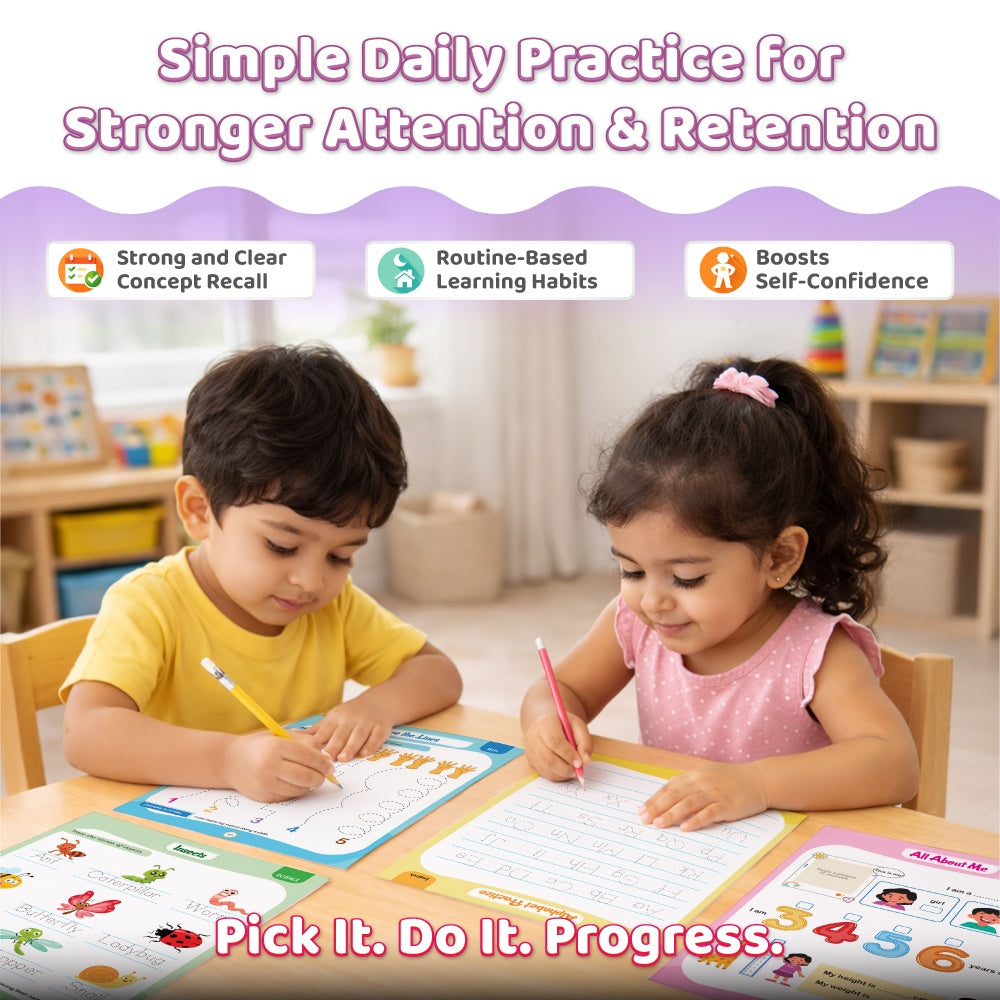 365 Nursery Worksheets for Kids (Set of 4 Books) | Science, Maths, English, EVS | Early Learning Montessori Activity Skill Worksheets, Tracing Practice, Capital & Small A-Z, Numbers, Plants, Animals