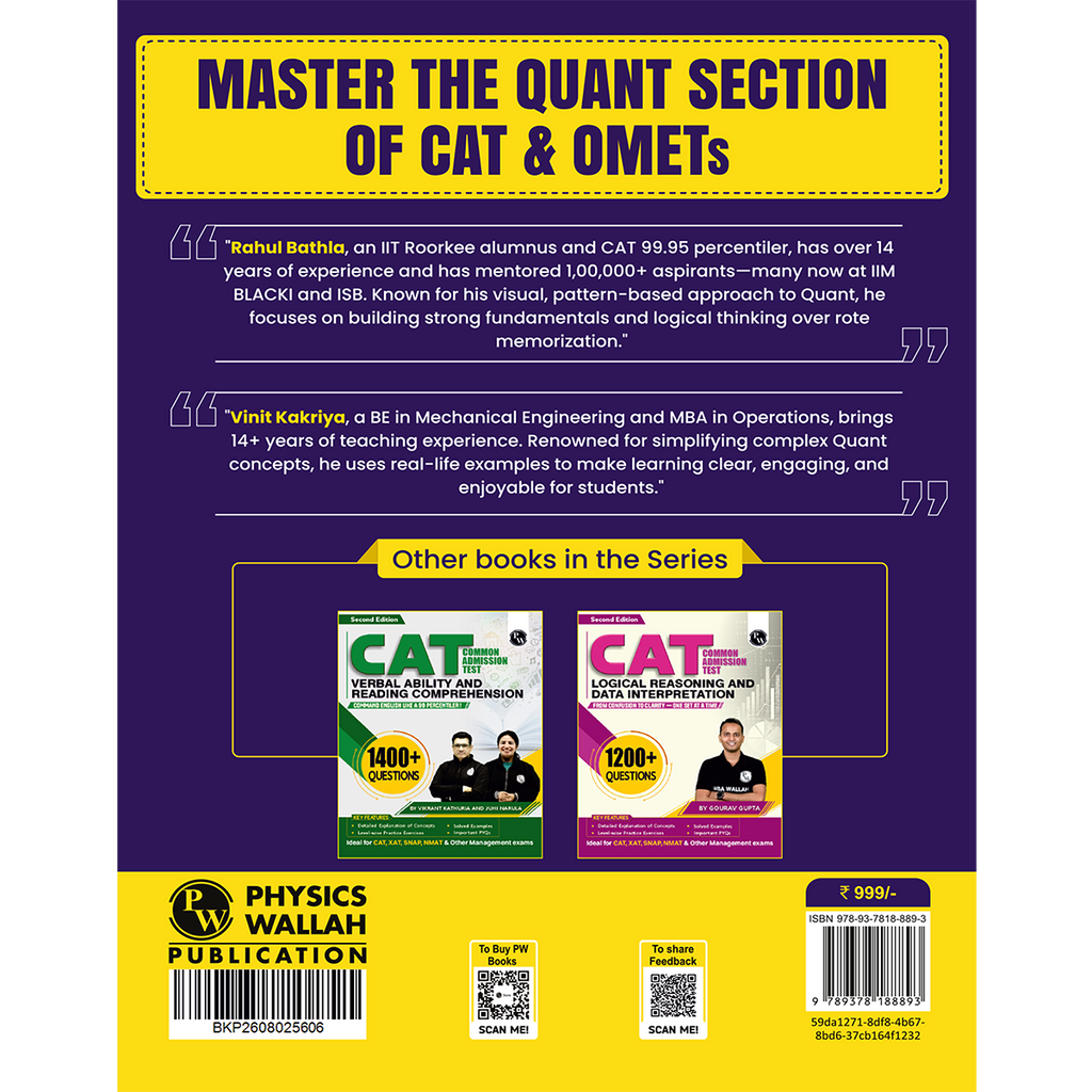 MBA Wallah Quantitative Aptitude CAT Books for 2027 Exam | 2000+ Questions By Rahul Bathla & Vinit Kakriya| Detailed Concept with Solved PYQs | For XAT, SNAP, NMAT & Other Management Exams