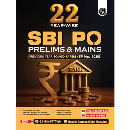 22 SBI PO Prelims & Mains Previous Year Solved Papers (Till May 2025) with 5 Online Mock Tests For 2025-26 Exam | PYQ | Fully Solved | English Edition