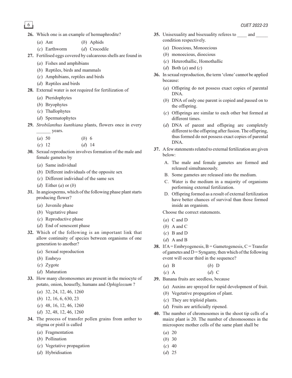 Cuet Biology Chapterwise & Topicwise Question Bank (2023- 2024) with Complete NCERT Crux, CUET PYQs (2022-2023) Past Year Questions and Mock Test I For Central Universities Entrance Test 2024