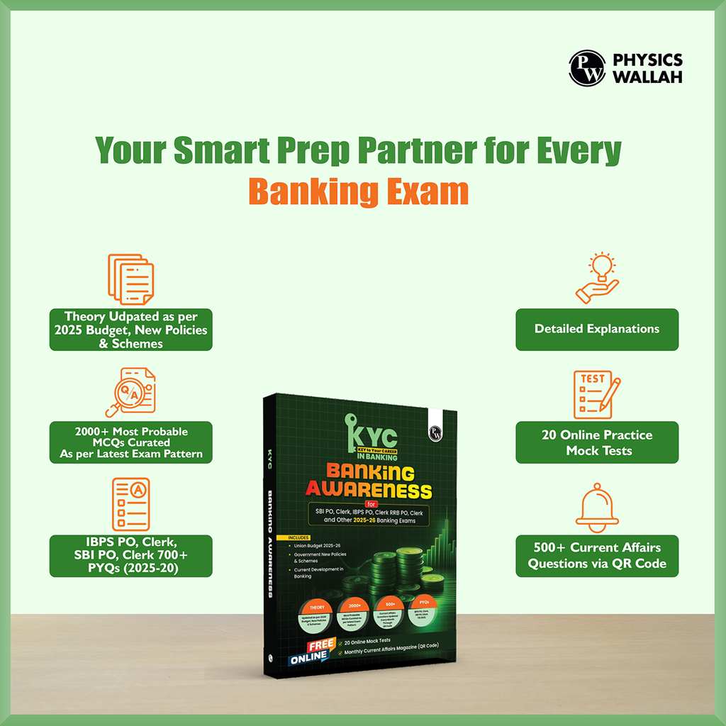 KYC Banking Awareness | Chapterwise Theory, Exercise, Past Year Questions (PYQ) For SBI PO, Clerk, IBPS PO, Clerk, RRB, PO, Clerk, RBI & Other Banking Exams 2025- 26 | Free 20 Online Tests