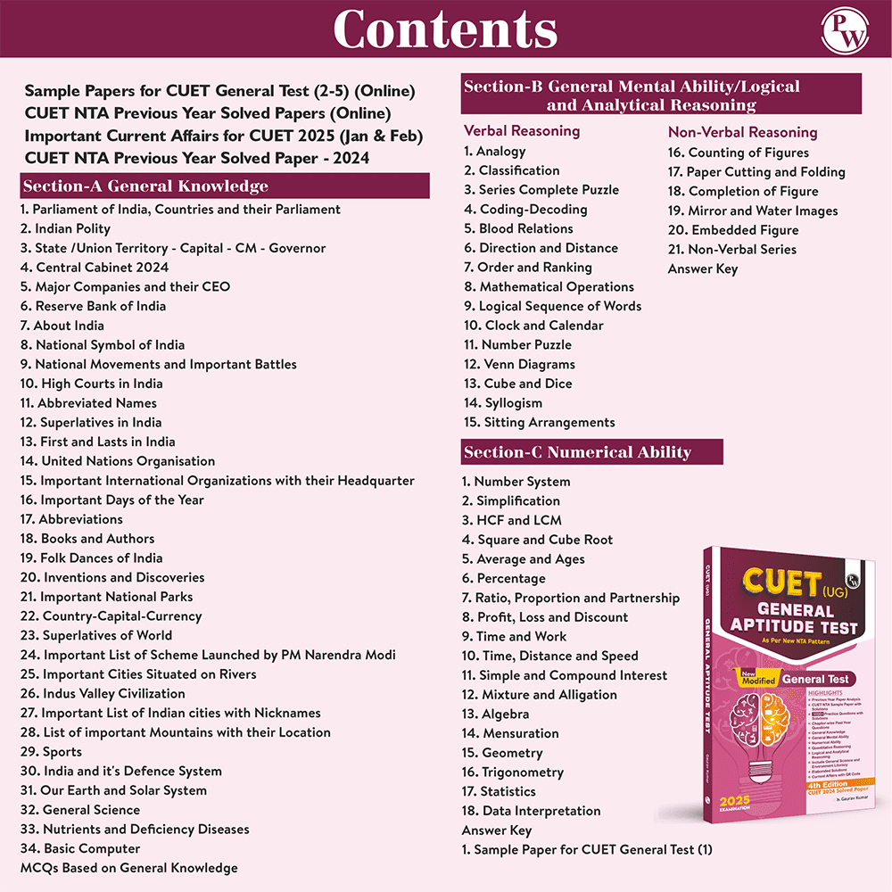 CUET (UG) General Aptitude Test 2025-26 (Modified General Test) Question Bank with Past Year Questions and Mock Tests Chapterwise & Topicwise 4th Edition.