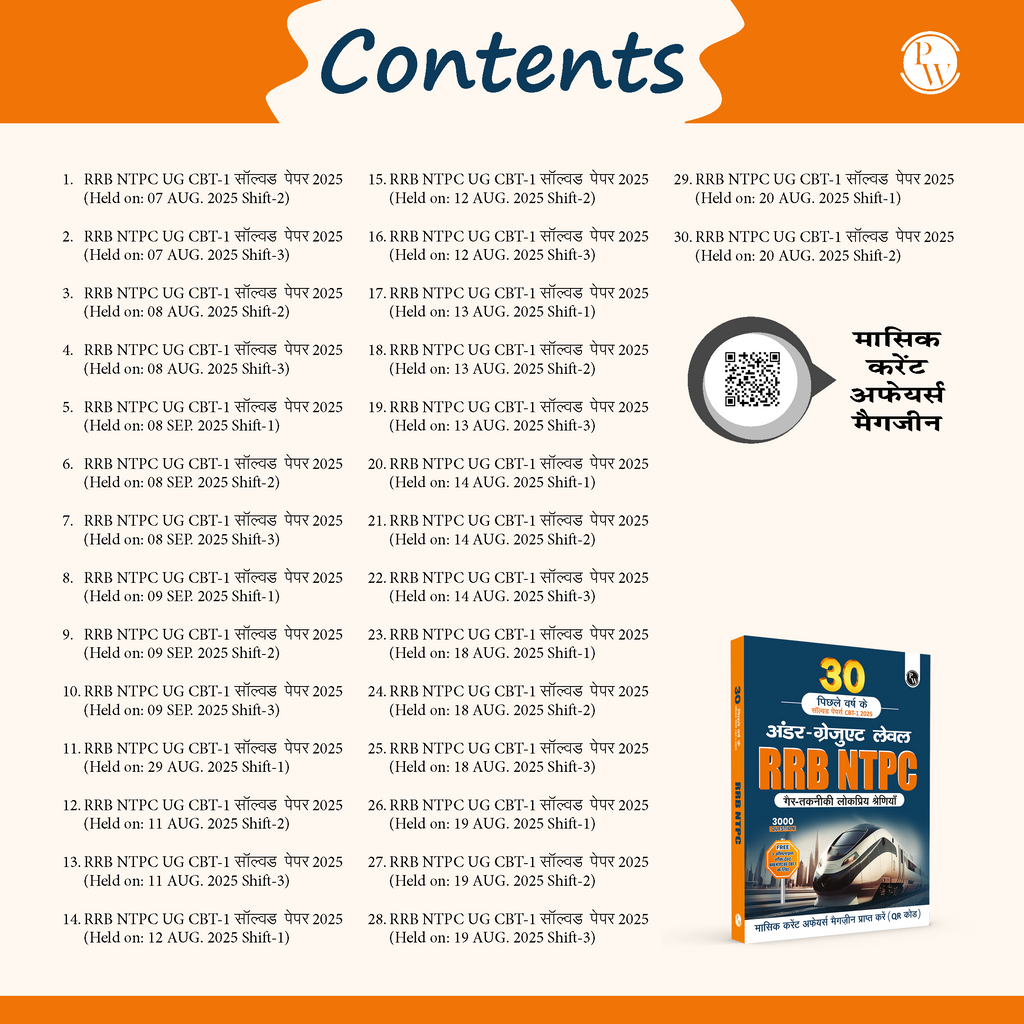 RRB NTPC Undergraduate 30 Previous Year Solved Papers CBT-1 2025 (PYQ) Hindi Medium | 3000+ Questions | 3 Online Mock Tests for Exam 2026