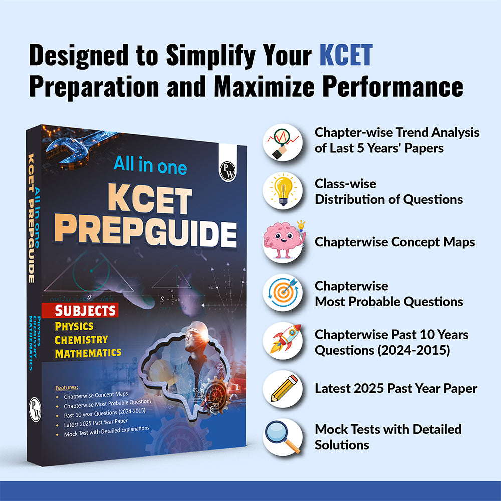 All in One KCET Prepguide For Engineering Exam 2026 | Physics, Chemistry, Mathematics | Chapterwise Concept Maps, Most Probable Questions, Past 10 Year PYQs, Mock Tests