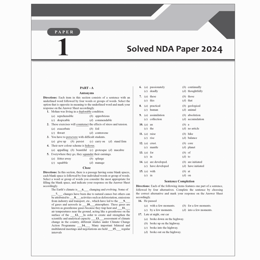 Shaurya NDA/NA General Ability English Book with Latest 2024 Solved Paper | National Defence Academy & Naval Academy Entrance Examination For 2024-25