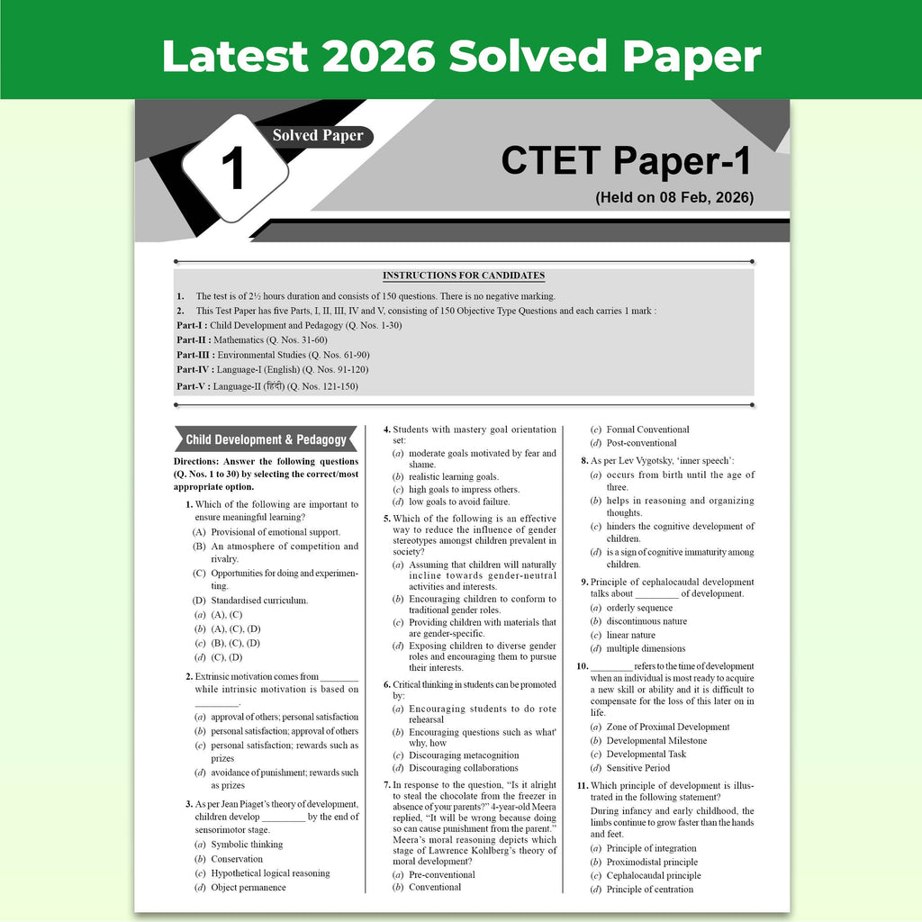 CTET Paper 1 (Class 1  5) 24 Previous Year Solved Papers 2026-2011 | Includes CDP Revision Notes | 5 Practice Sets | 5 OMR Sheets | PYQ Questions | English Edition