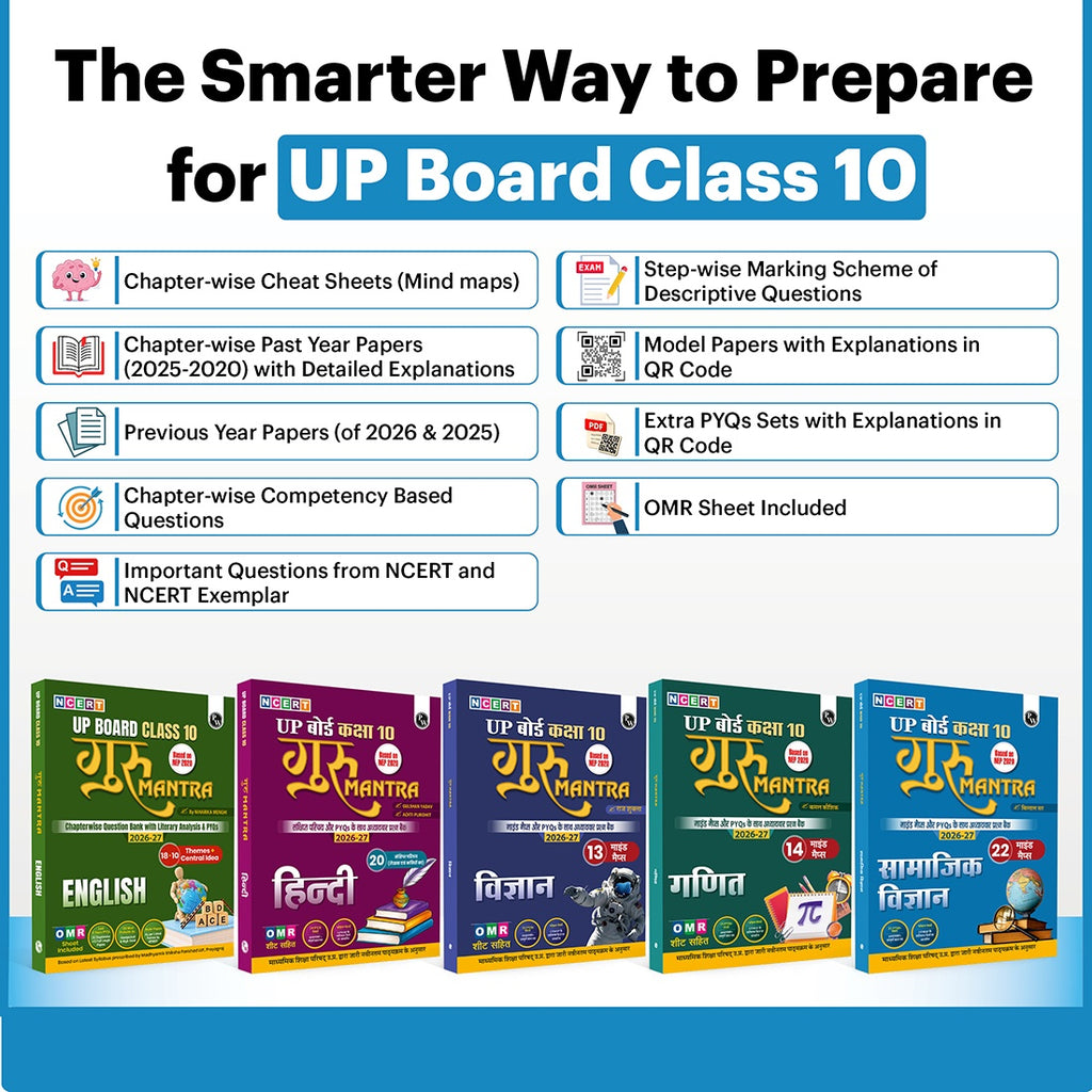 UP Board Class 10 Question Bank Guru Mantra (Hindi Medium) For Science, Maths, Social Science, English and Hindi Set of 5 Books For 2026-27 Exam | NEP 2020