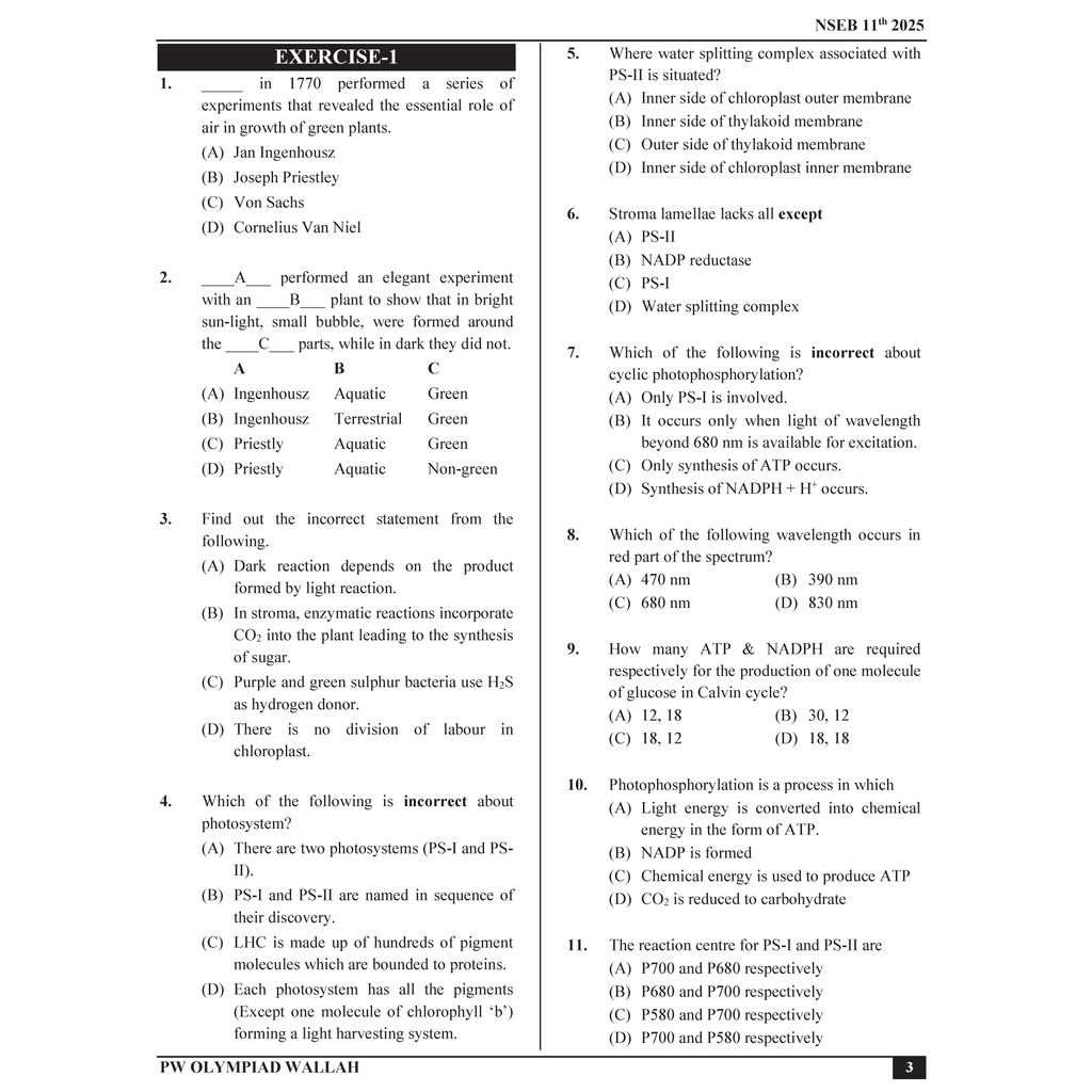 Olympiad Wallah NSEB Class 11 Advanced Biology (Part 2) For Biology Olympiad 2025 | Practice Questions, PYQ, Detailed Solutions | Ideal For INBO & IBO