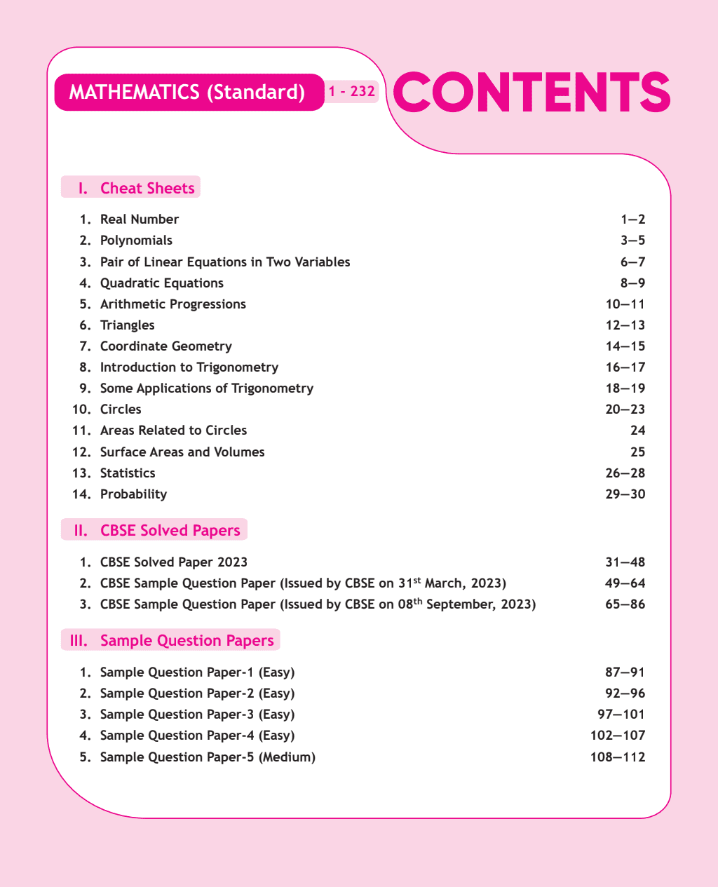 CBSE 15 Sample Question Papers Class 10 Mathematics (Standard) for 2024 exam | PYQ 2023 Paper with Topper's Explanations, CBSE SQP & CBSE Additional Practice Questions with Marking Scheme | Cheat Sheets, Important Concepts & Derivations