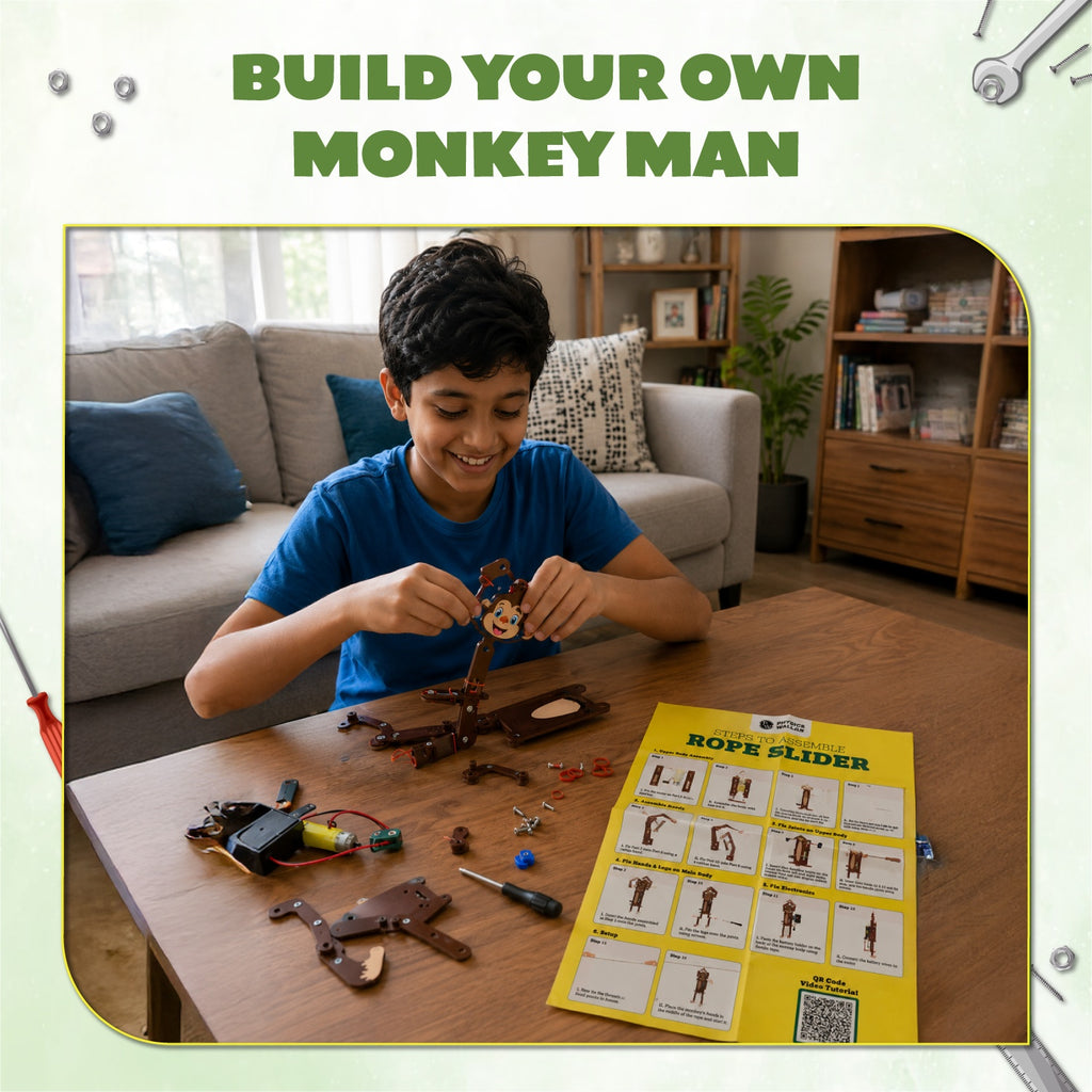 Curious Jr. 2-in-1 Stunt Robots DIY Kit for Kids (8+ Years), Build Skate Rider & Rope Climber Monkey, STEM Science Toy with Motorized Action, Educational Kit, Birthday Gift for Boys & Girls
