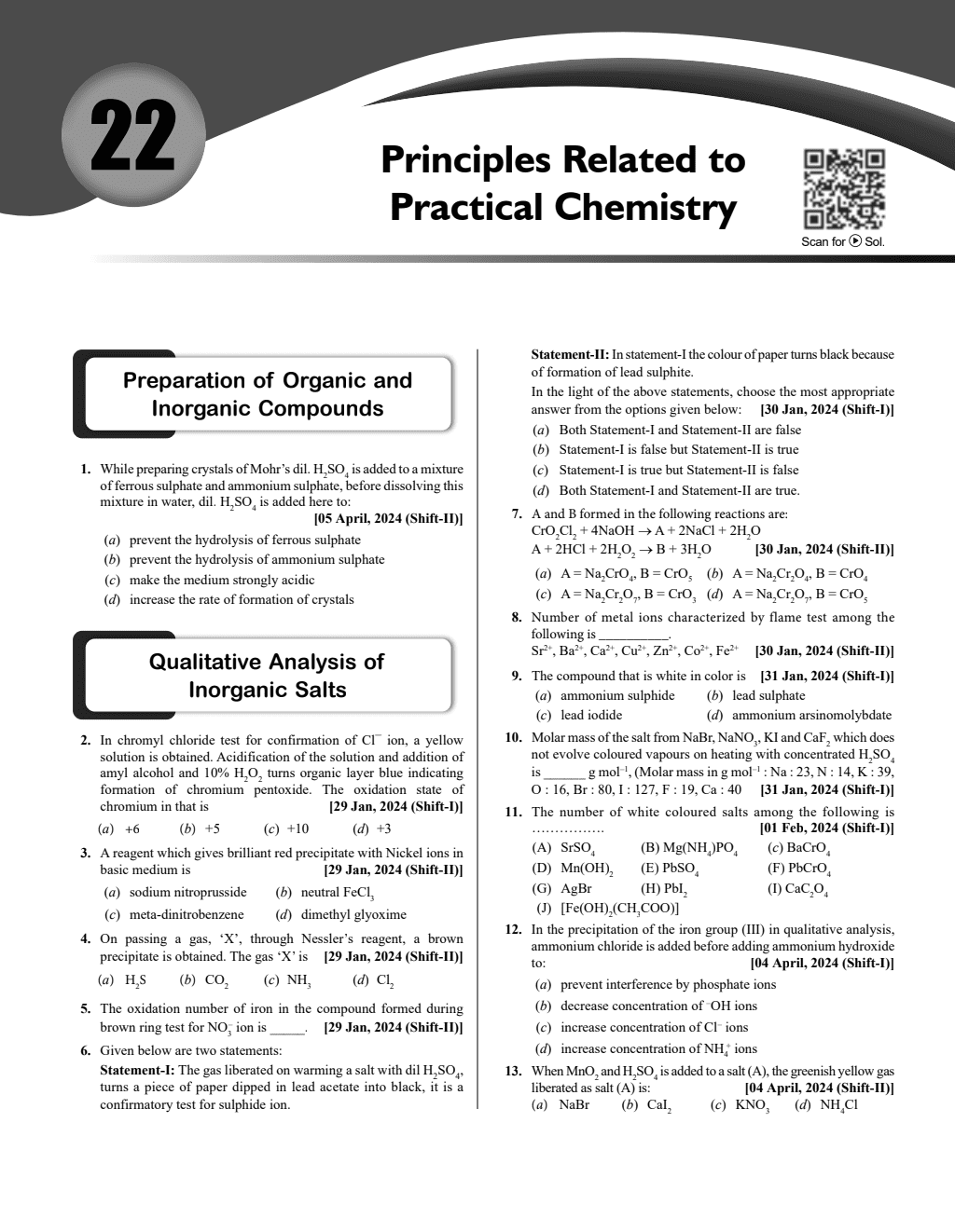 JEE Main 6 Years (2019-2024) Chemistry All Shifts Online Previous Years Solved Papers Chapterwise and Topicwise PYQs For JEE Main 2025 Exams