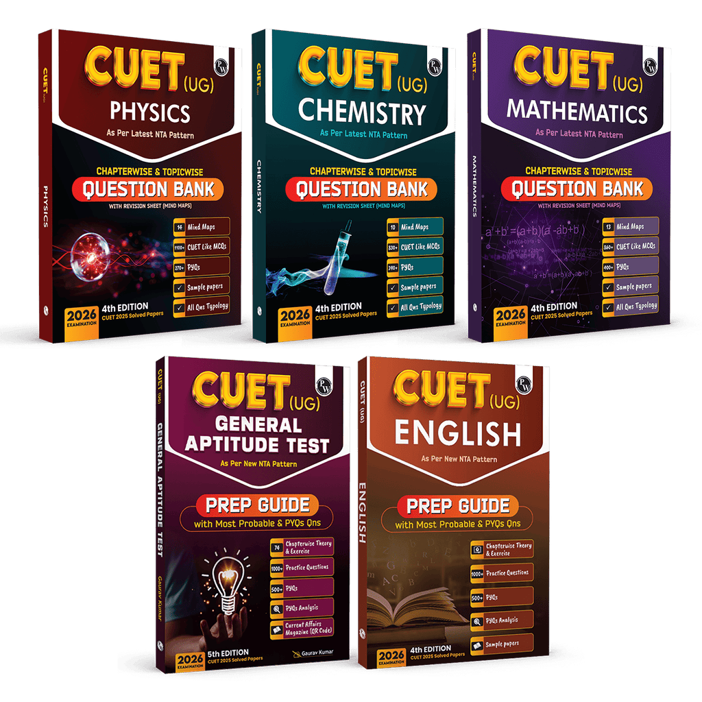 CUET (UG)  Physics, Chemistry, Mathematics, General Aptitude Test & English Combo Set of 5 Books Chapterwise & Topicwise Question Bank For 2026 Exam