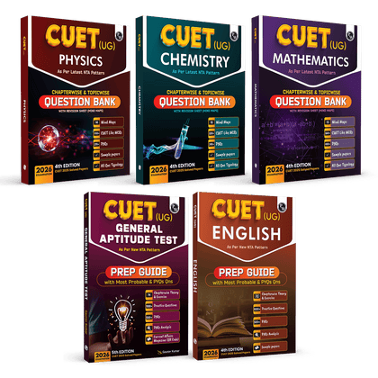 CUET (UG)  Physics, Chemistry, Mathematics, General Aptitude Test & English Combo Set of 5 Books Chapterwise & Topicwise Question Bank For 2026 Exam