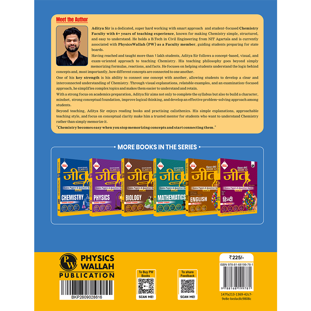 Bihar Board Class 12 Question Bank Chemistry JEET Guess Papers & Question Bank By Aditya Sir For 2026-27 Exam | Chapterwise Theory & Previous 10 Years Questions, Model Papers with OMR
