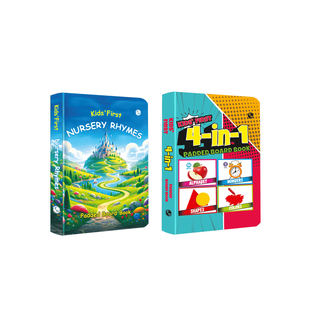 Kids' Padded Board Books Nursery Rhymes & 4-in-1 Combo Set of 2 Books l Colorful Illustrated Nursery Rhymes l Colors, Shapes, Alphabet, Numbers Picture Books