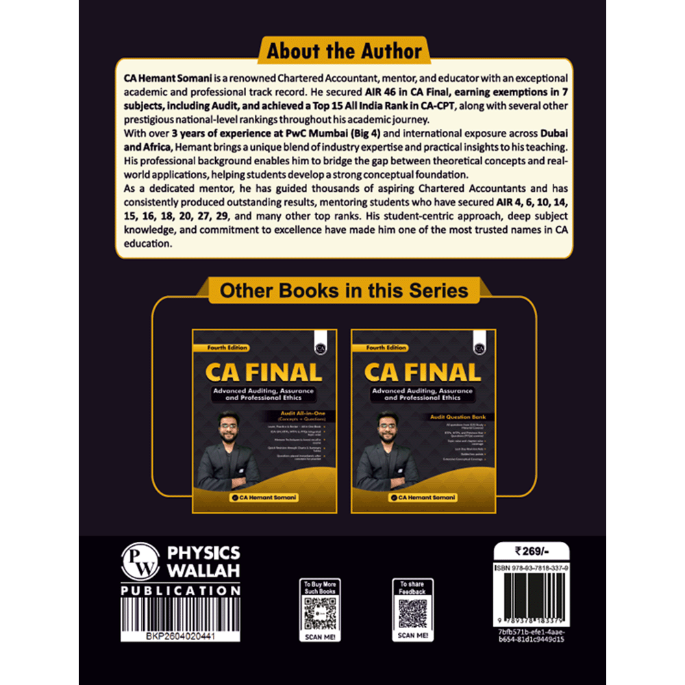 CA Final Advanced Auditing, Assurance & Professional Ethics MCQ Summary Book By CA Hemant Somani For May 2027 Exams | Concept & Questions, All ICAI SM, RTP, MTP & PYQs Covered