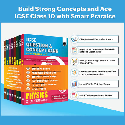 Class 10 ICSE Question & Concept Bank 2027 Physics, Chemistry, Maths, Biology, English Paper 1 (Language), English Paper 2 (Literature), Geography, History and Civics Combo Set of 8 Books