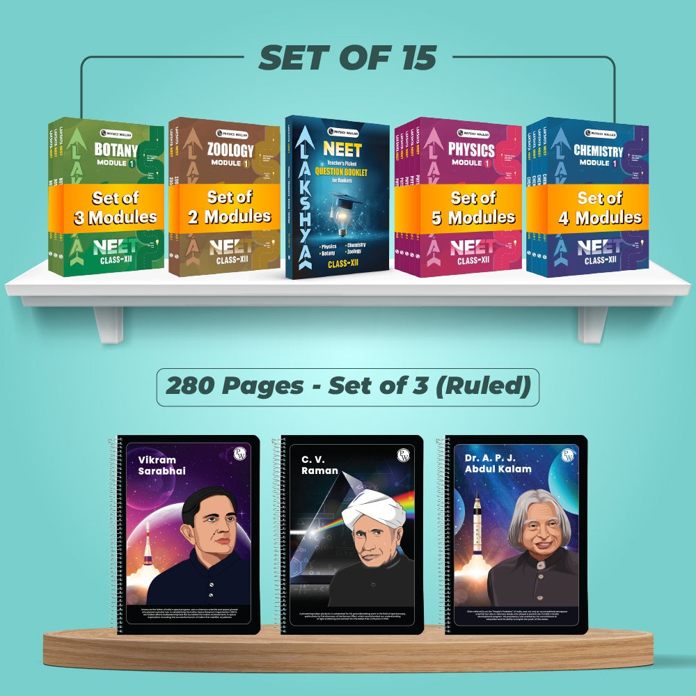 Lakshya For NEET Class 12 Physics, Chemistry, Botany & Zoology Modules and Questions Booklet with Solutions Combo Set of 15 Books (2026 Edition) & Set of 3 Notebook