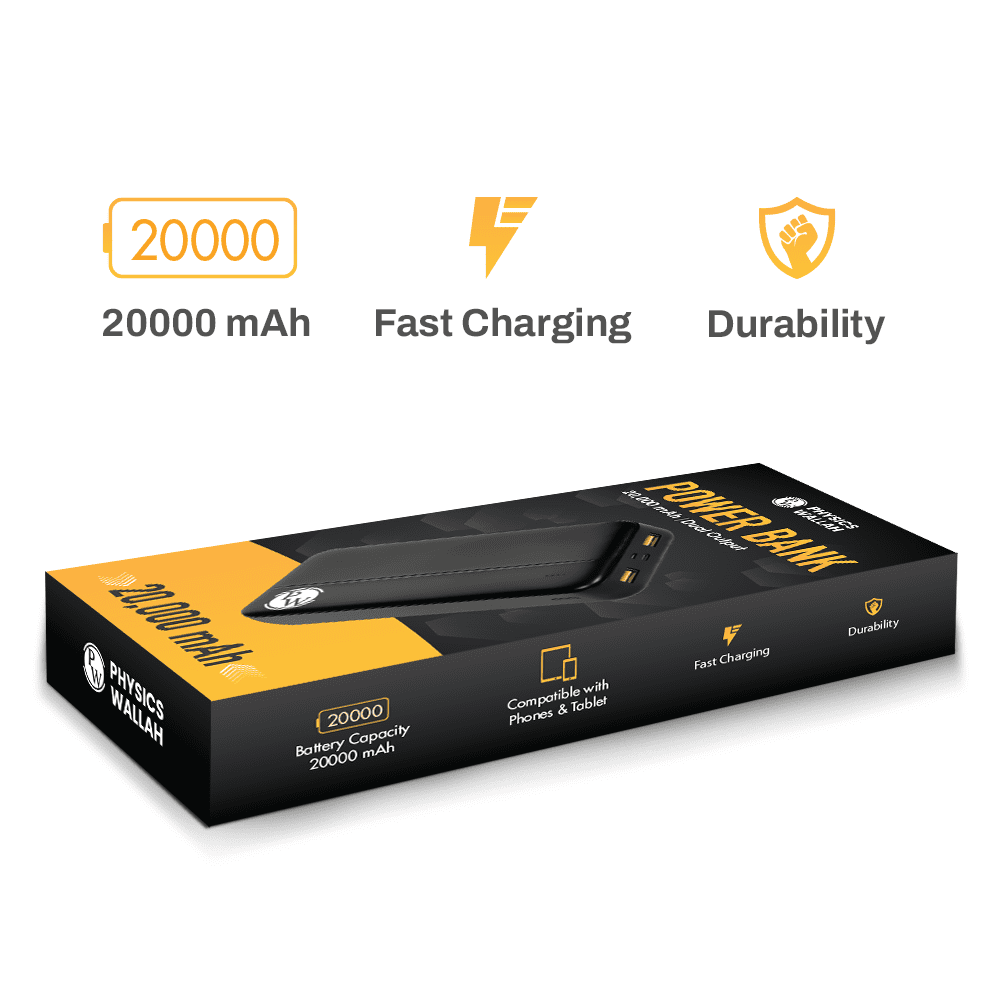 PW 20,000 mAh Power Bank | Dual USB Output Ports | Micro USB & Type C Input