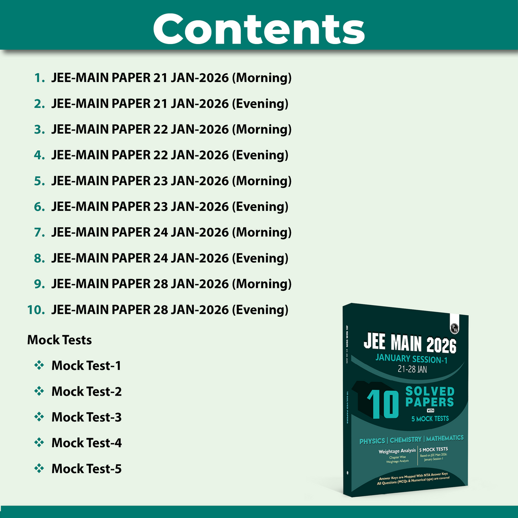 JEE Main 2026 January Session-1 (21-28 Jan) 10 Solved Papers with 5 Mock Tests | Original PYQ Papers of All shifts | Chapter-wise Weightage Analysis for Physics, Chemistry & Maths