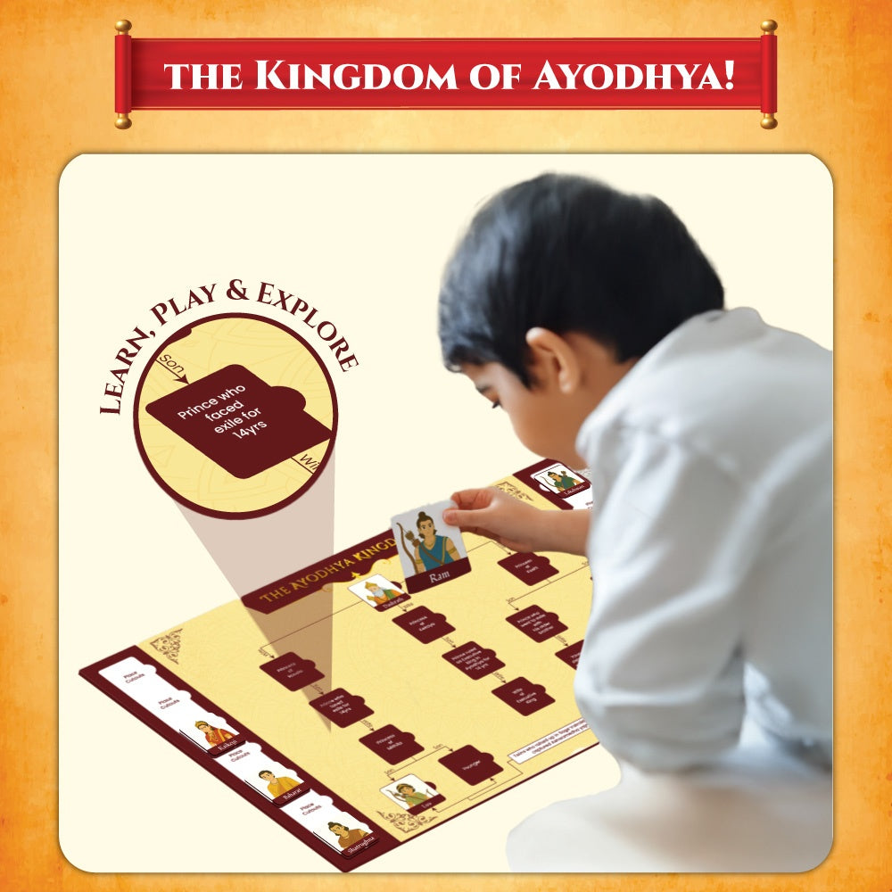 Ramayana – The Tale of Ram & Sita Kit for Kids, 6-in-1 Fun Activity & Family Board Game, Diwali Kit, Learn 100+ Ramayana Facts with Puzzles, Booklet, Family Tree, Gift for Kids Ages 8–14 Years