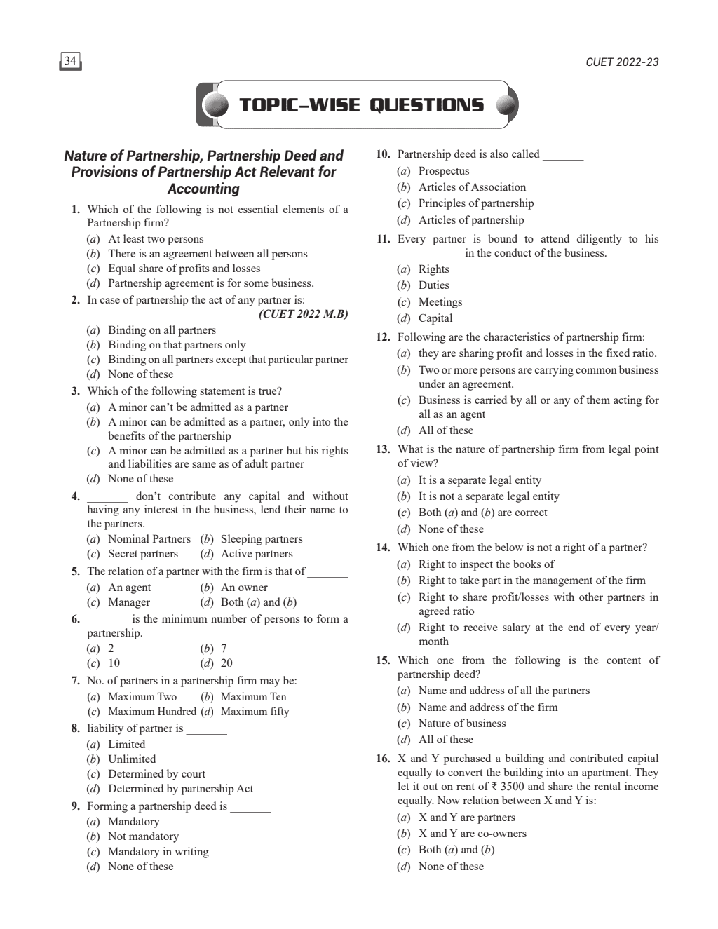 CUET (UG) Accountancy Chapterwise & Topicwise Question Bank (2023- 2024) with Complete NCERT Crux, CUET PYQs (2022-2023) Past Year Questions and Mock Test I For Central Universities Entrance Test 2024-2nd edition