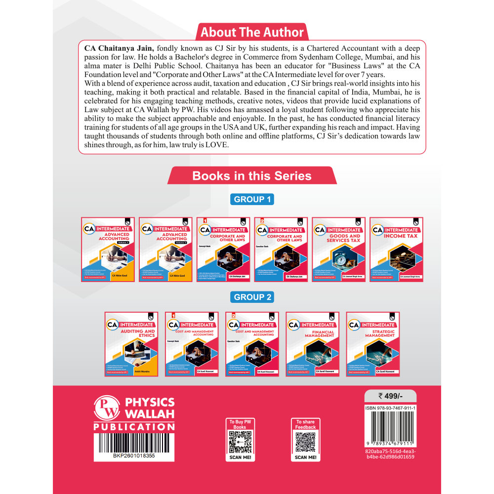 CA Intermediate Corporate & Other Laws Question Bank By Chaitanya Jain | ICAI Aligned Content, PYQs, Practice Questions, Detailed Solutions, Latest Syllabus For Jan 2027 Exams