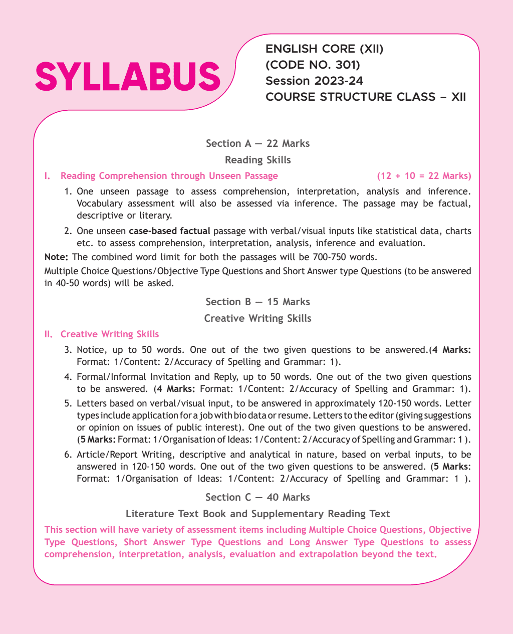CBSE 15 Sample Question Papers Class 12 English for 2024 Exam (Mock Test Paper) Adhering to Competency - Based Learning | Embedded Videos and Cheat Sheet for Revision | PYQ 2023 Solved Paper